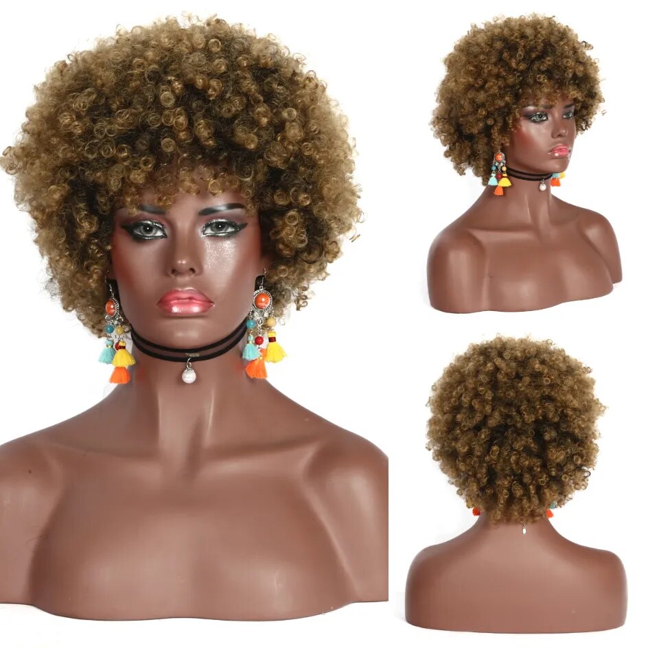 MSIWIGS Short Brown Blonde Hair Afro Wig for Women Pixie Cut Knkly Curl Soft Cheap Hairpieces Black Synthetic Cosply False Wig