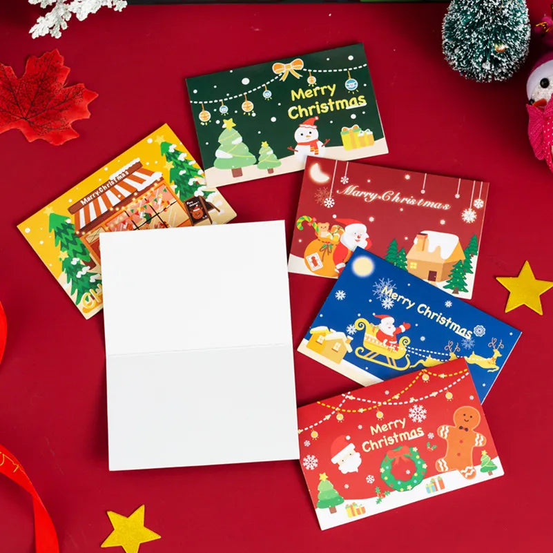 2pcs Merry Christmas Greeting Card 2024 New Year Festival Postcards Santa Claus Snowman Cartoon Gift Cards Christmas Party Decor