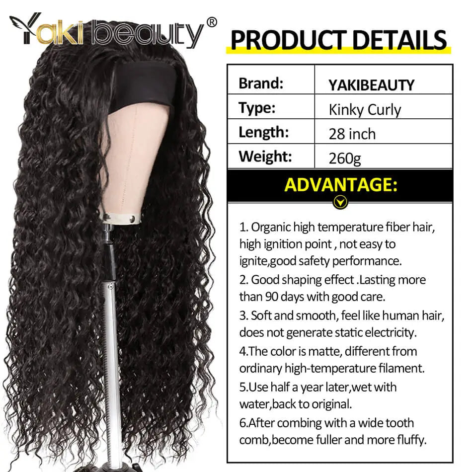 28Inch Long Afro Kinky Curly Headband Wigs Synthetic Ice Headband Wig For Black Women Ombre Curly Wave Wig Organic Fiber Hair