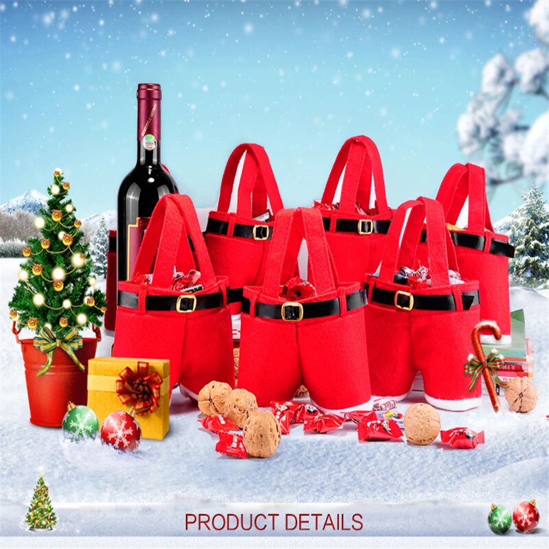 Christmas Gift Treat Candy Wine Bottle Holder Santa Claus Suspender Pants Trousers Décor Christmas Gift Bags Cute