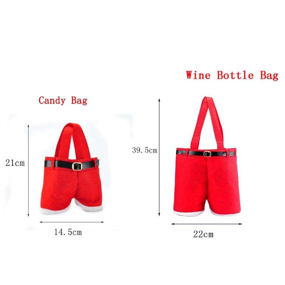 Christmas Gift Treat Candy Wine Bottle Holder Santa Claus Suspender Pants Trousers Décor Christmas Gift Bags Cute