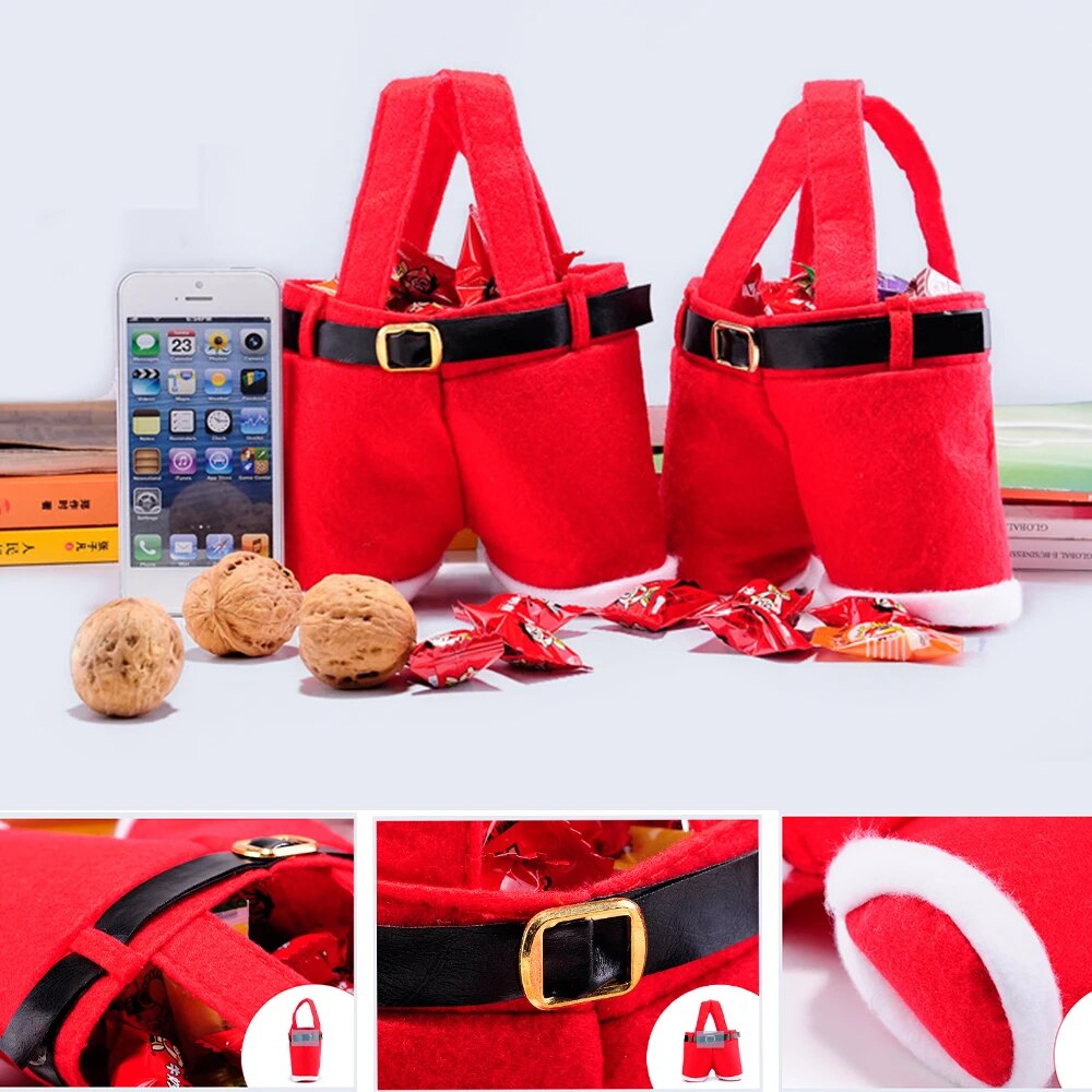 Christmas Gift Treat Candy Wine Bottle Holder Santa Claus Suspender Pants Trousers Décor Christmas Gift Bags Cute