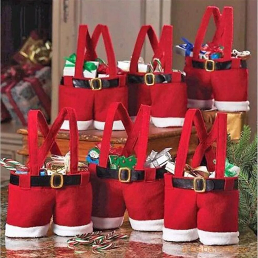 Christmas Gift Treat Candy Wine Bottle Holder Santa Claus Suspender Pants Trousers Décor Christmas Gift Bags Cute